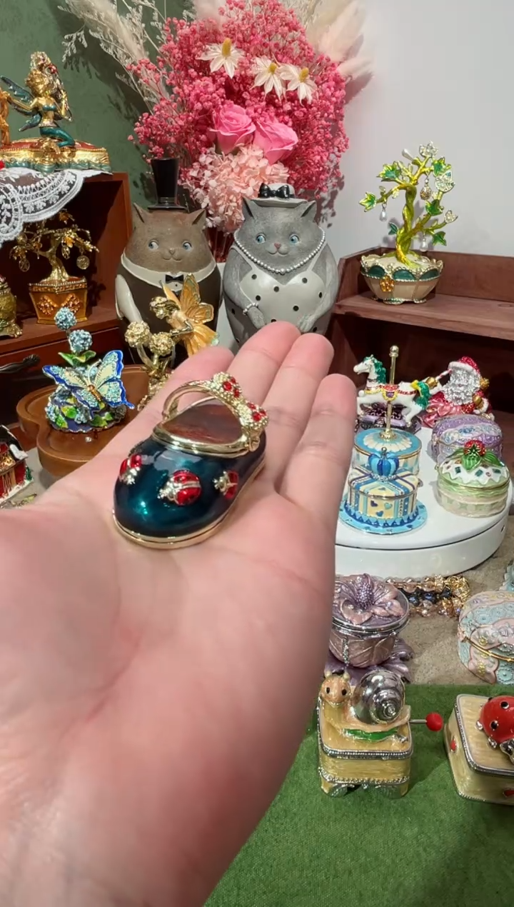 【闪购商品】瓷片福福价格高质珐琅彩合金摆件首饰盒