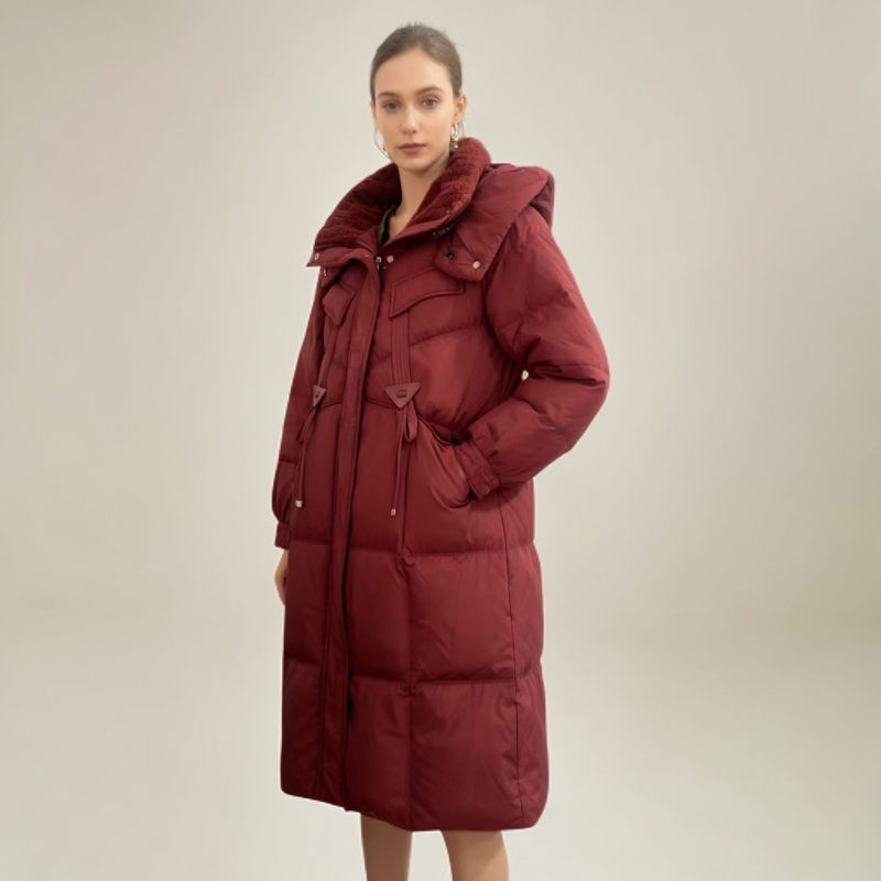 Y037 冬季时尚洋气气质保暖连帽羽绒服中长款鹅绒羽绒服LY