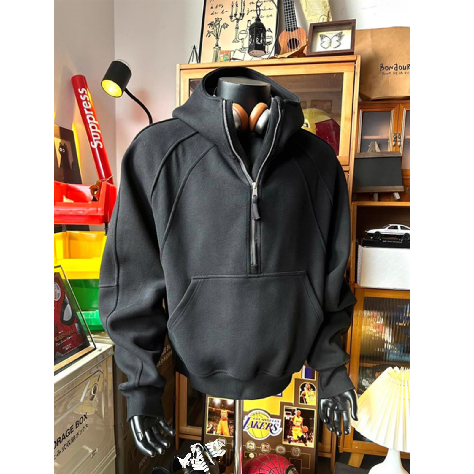 半拉链卫衣男款春秋季潮牌高级感美式高街连帽衫oversize重磅外套