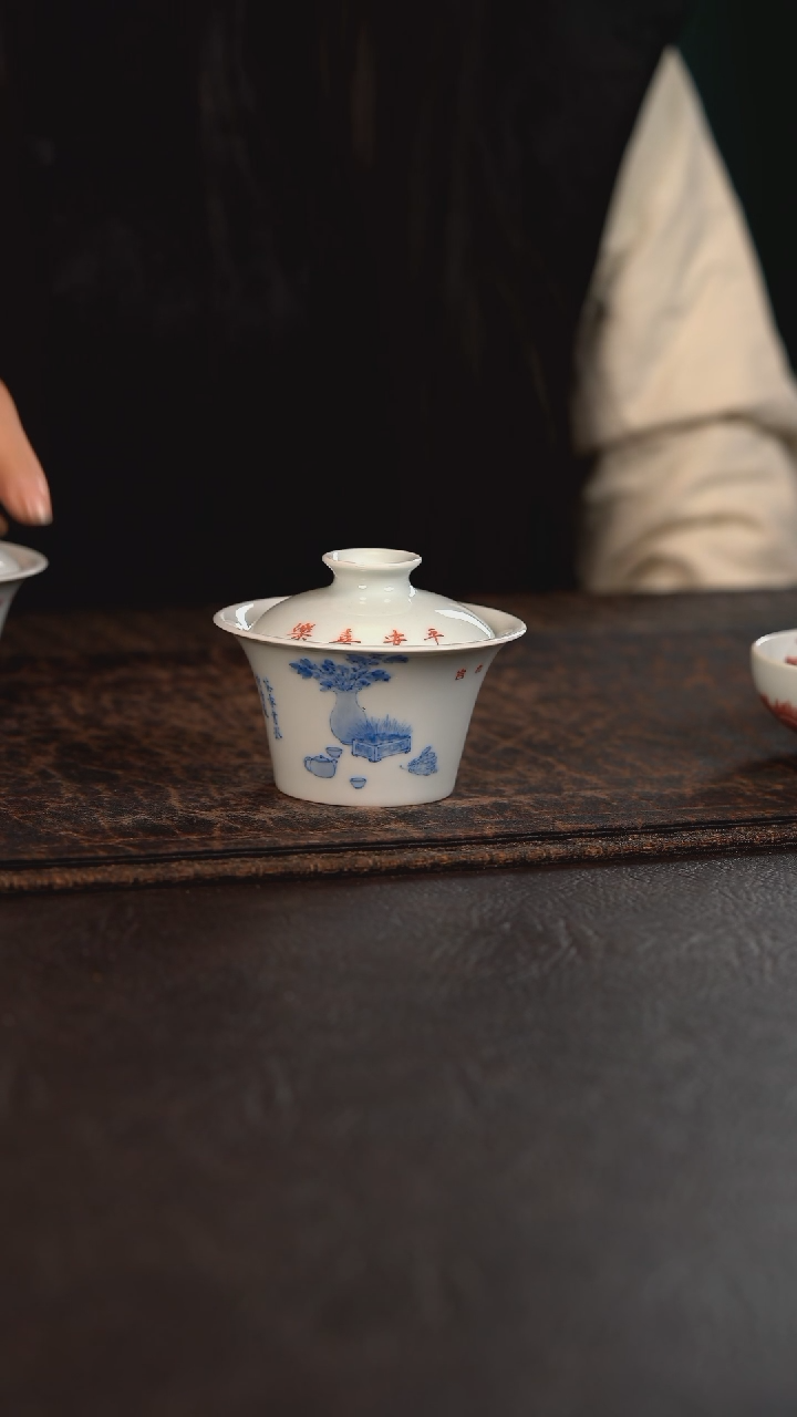 【闪购商品】杯聚澜堂平安清供马蹄撇口盖碗平安喜乐