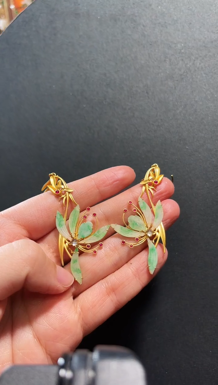 【闪购商品】翡翠耳饰18K金镶嵌支持48小时鉴赏