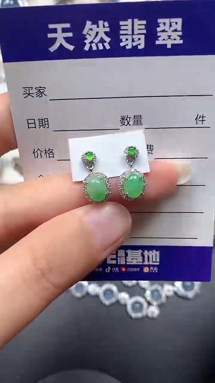 银S925镶嵌翡翠耳饰153