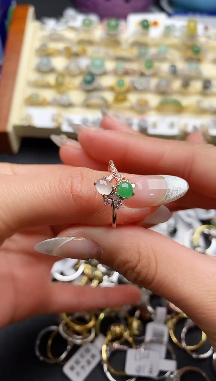 【闪购商品】翡翠戒指银S925镶嵌66666666+4