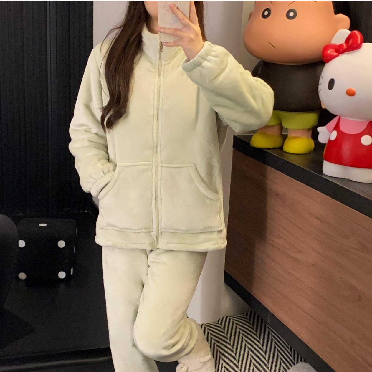 【双层睡衣】女士秋冬季睡衣拉链款加绒羊羔绒可外穿家居服套装