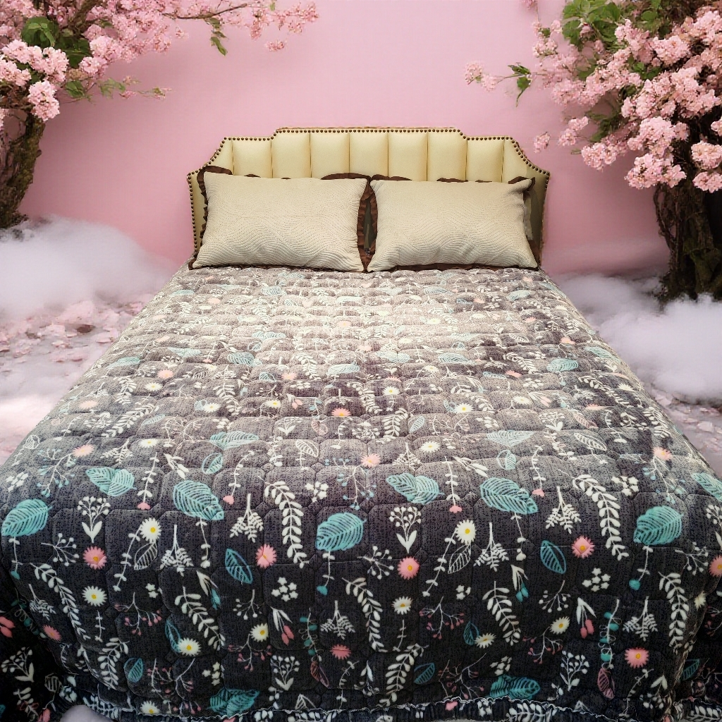 《云云家》田园风灰咖色植物花卉超密加厚雪花绒床垫尺寸约70*180 