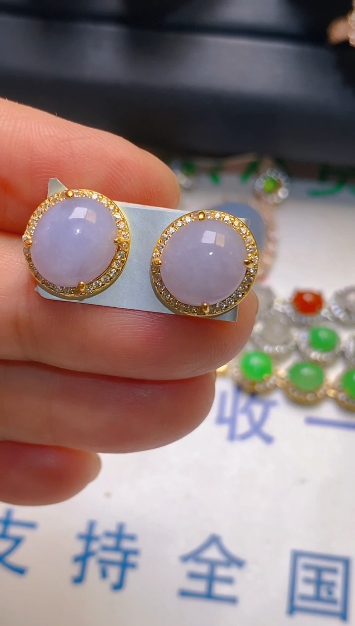 【闪购商品】翡翠耳饰银S925镶嵌天然A货翡翠1