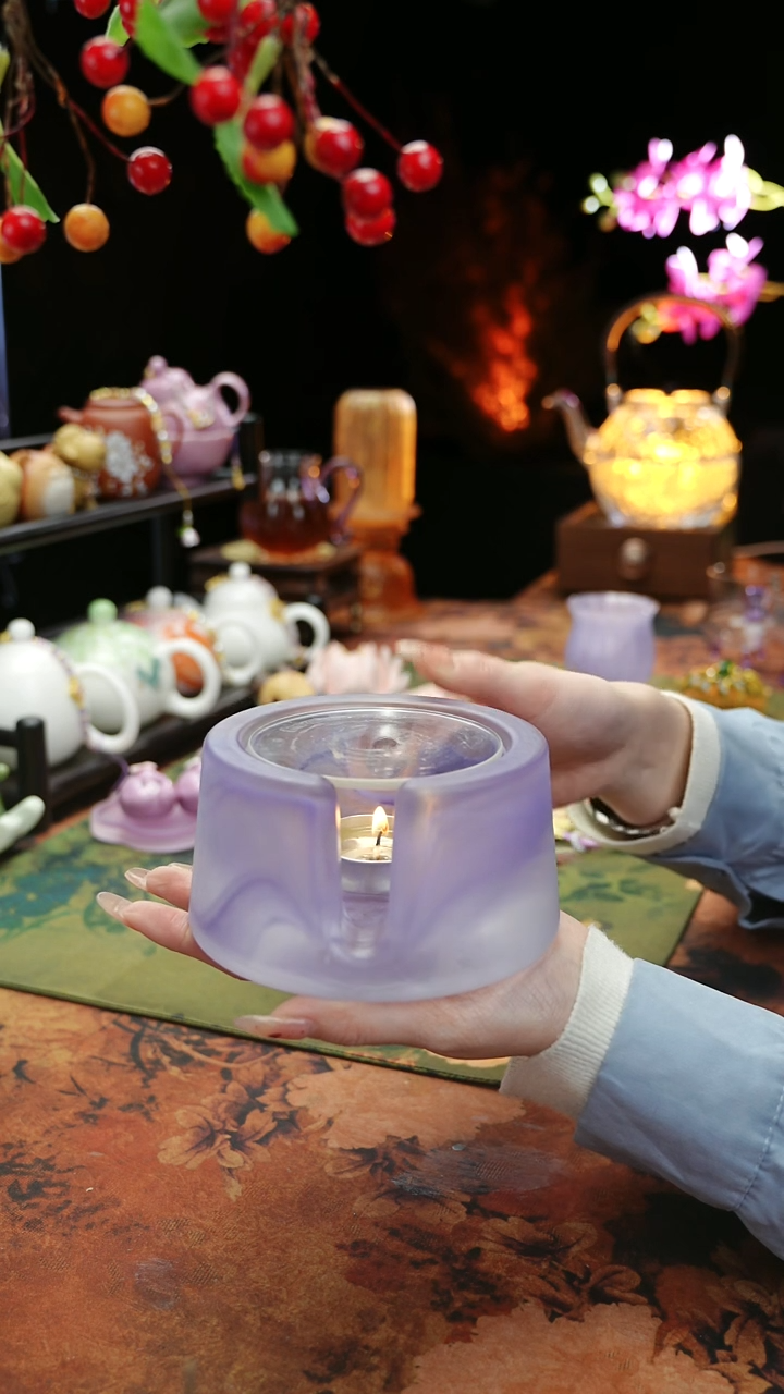 【闪购商品】紫色水晶琉璃蜡烛温茶台