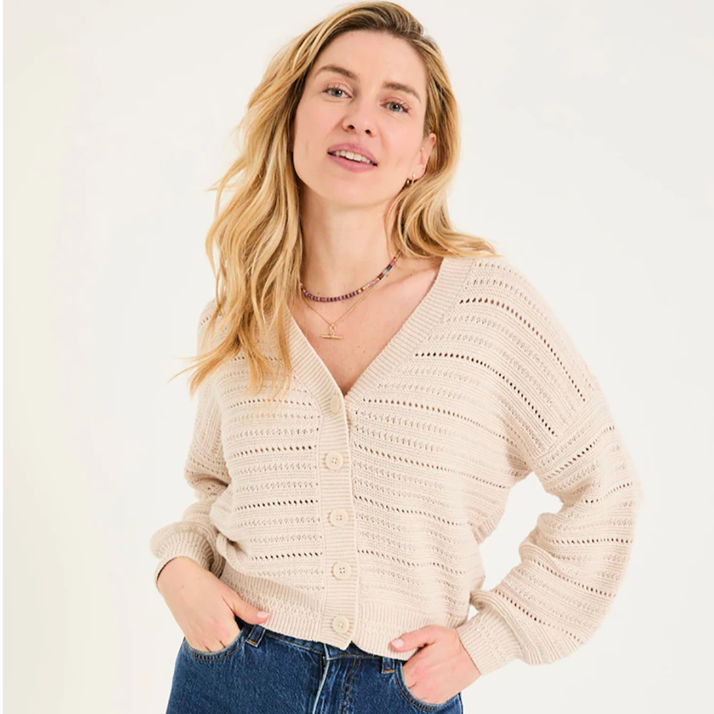 镂空长袖V领针织开衫毛衣女春秋慵懒风宽松软糯温柔上衣26062