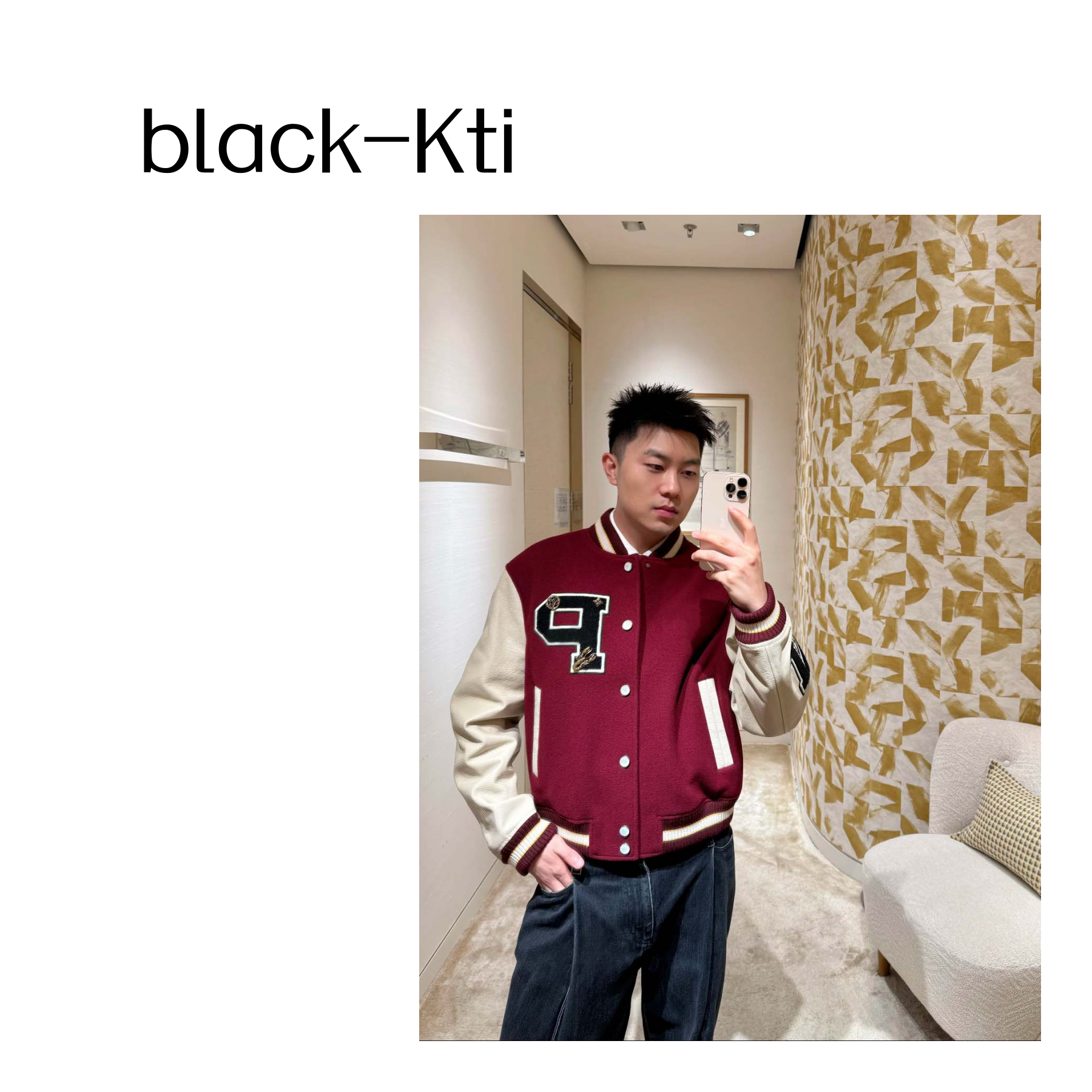 black 皮革棒球夹克外套