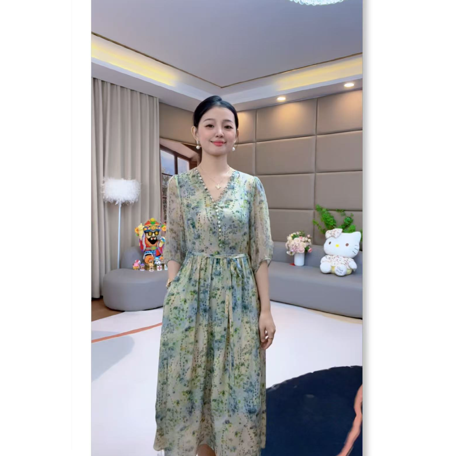 《暖暖推荐》“江南”显瘦时尚印花桑蚕丝连衣裙 80091