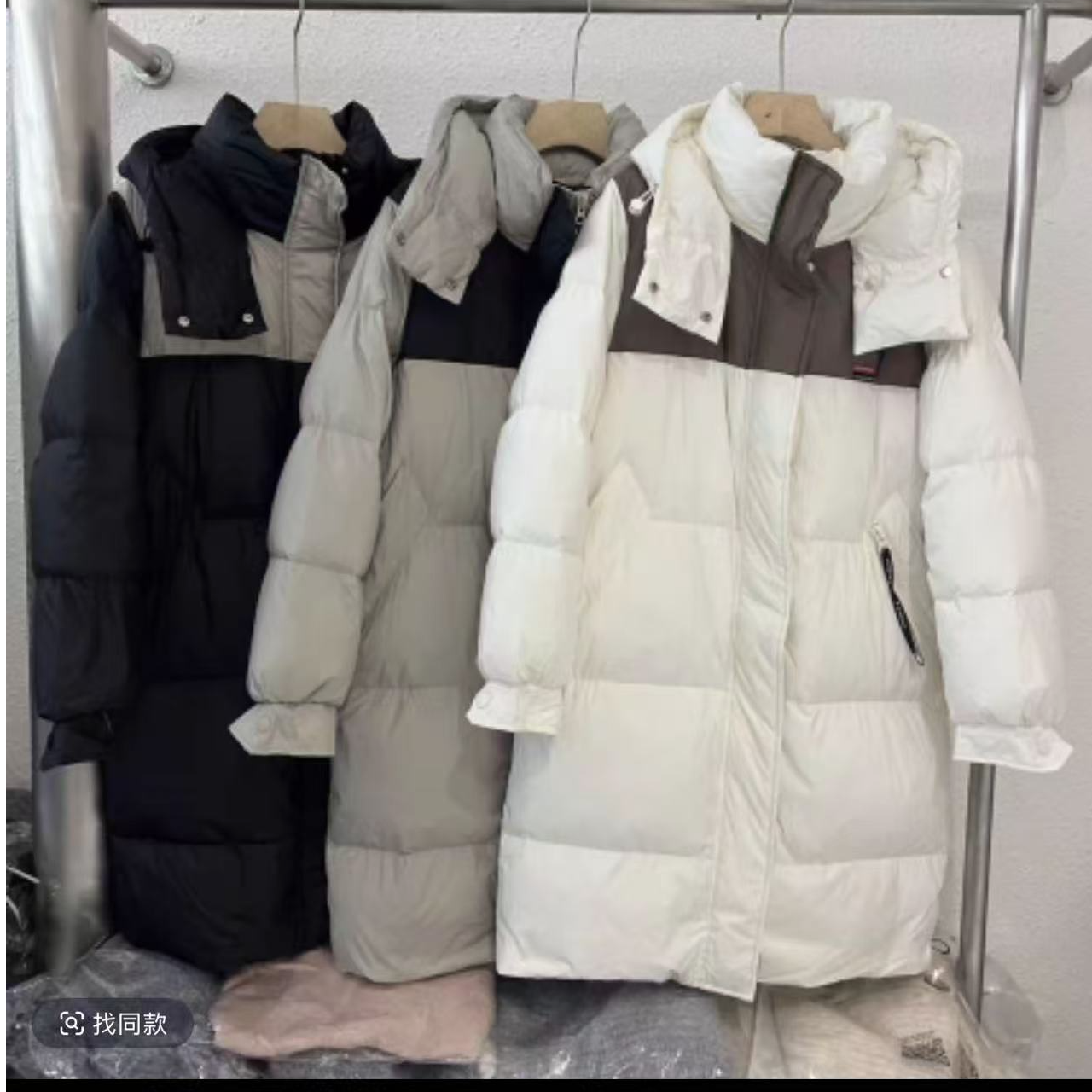 【90白鸭绒】6833韩系百搭拼色连帽暗门襟保暖羽绒服外套