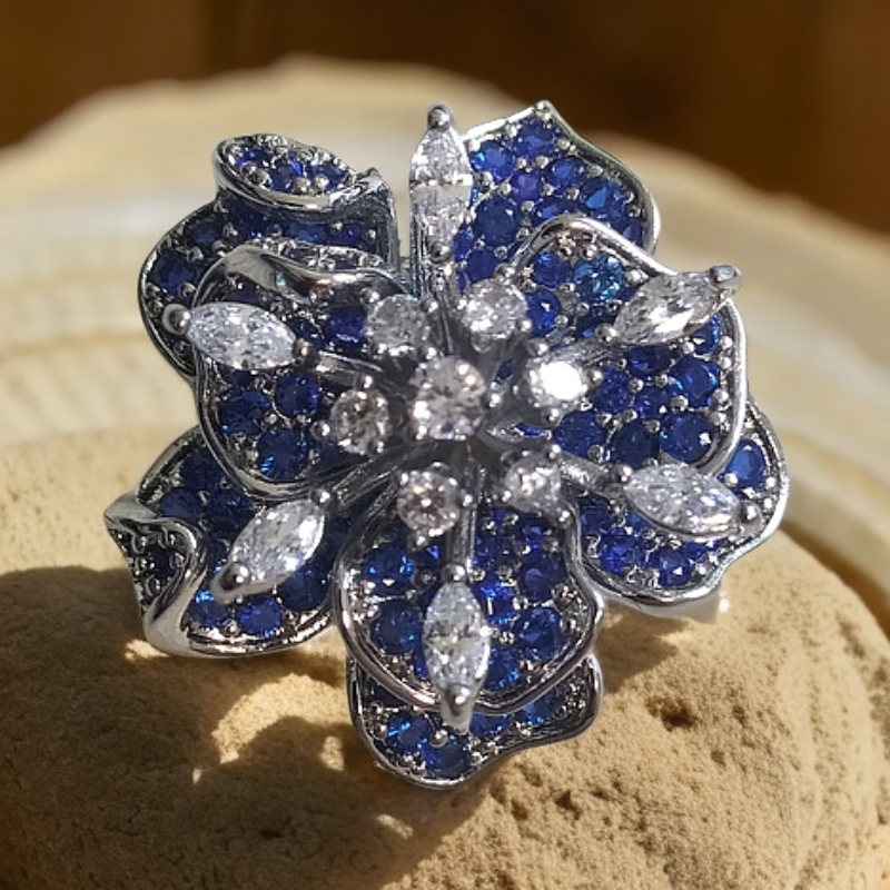 铜合成锆石胸针 1046多层立体蓝锆磁吸胸针