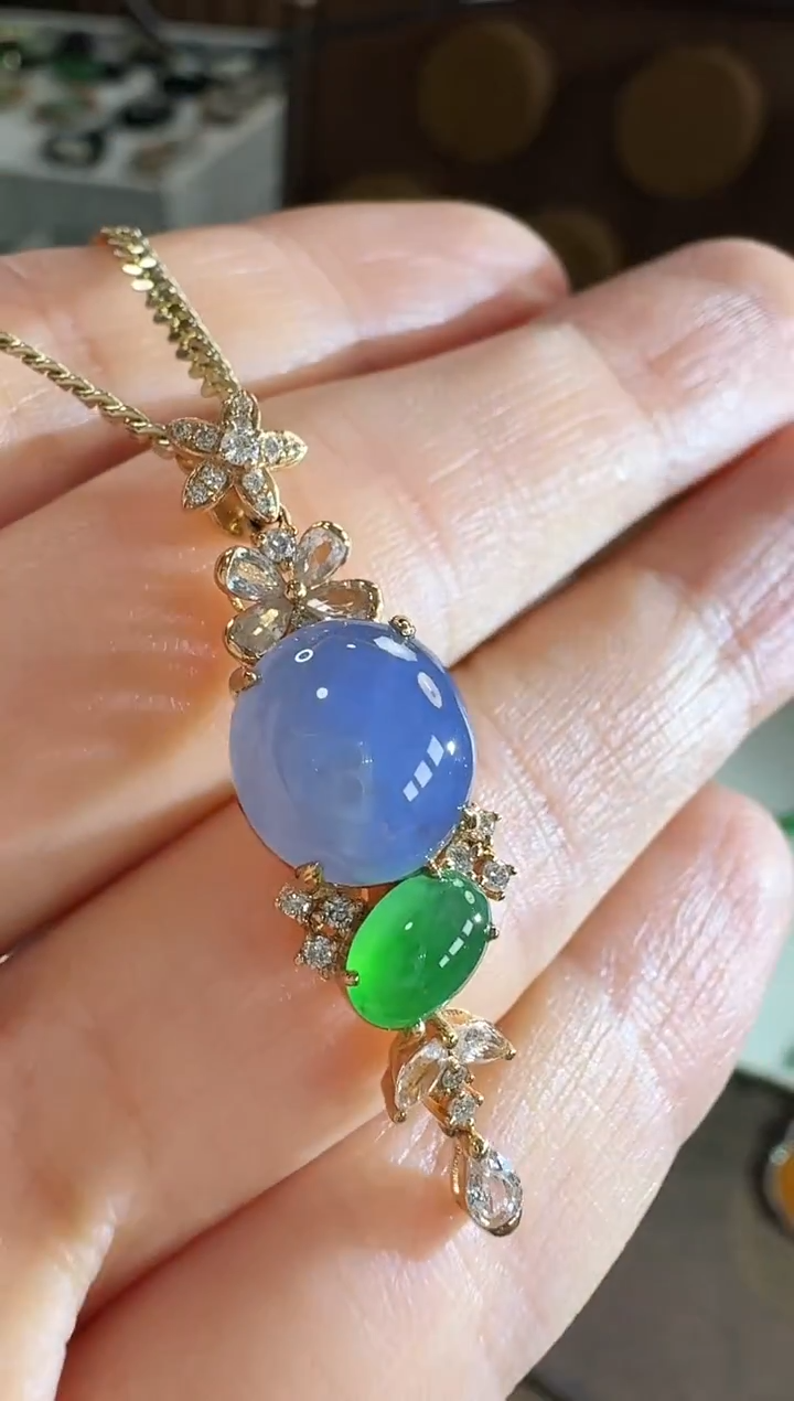 吊坠(不含链)18K金镶嵌翡翠吊坠