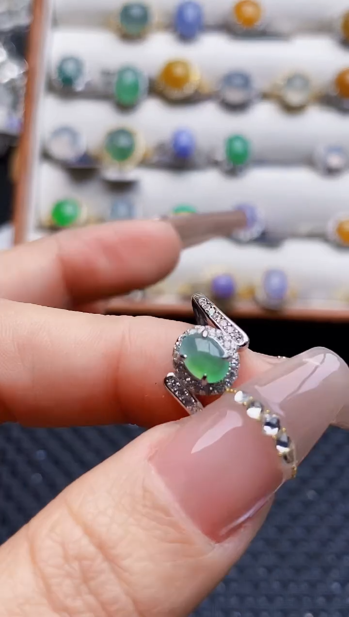 银S925镶嵌戒指翡翠8406