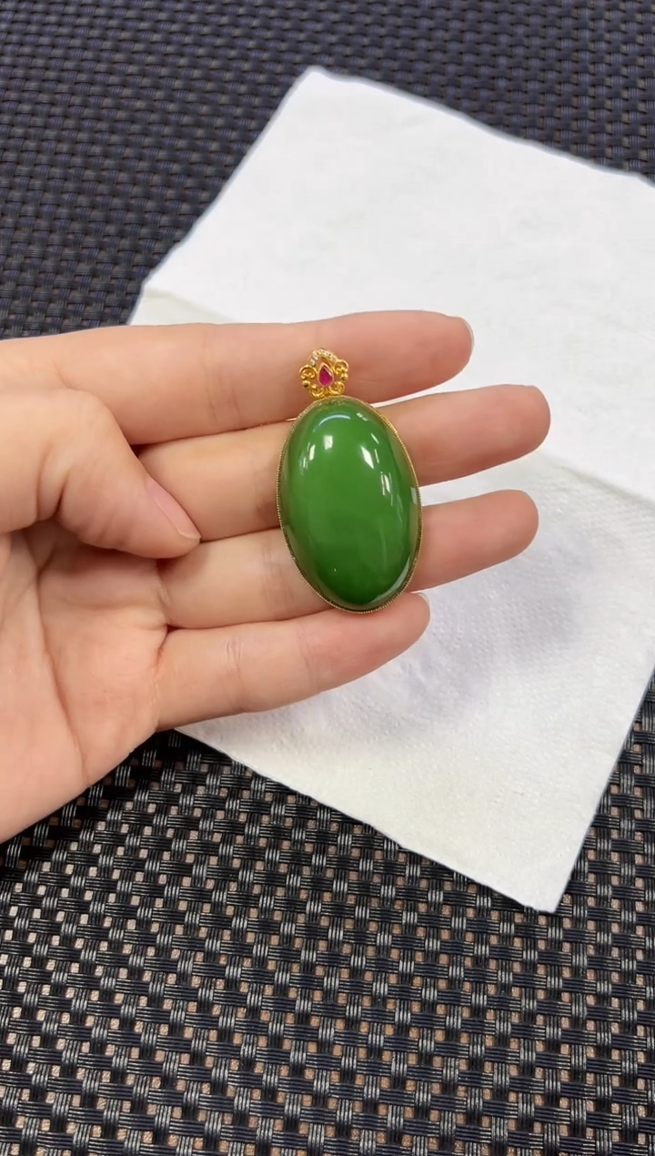 【闪购商品】和田玉吊坠18K金镶嵌蛋面（多样性发一件）
