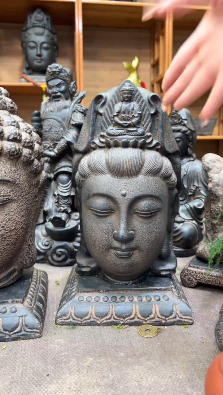 陶土观音佛首+莲花底座