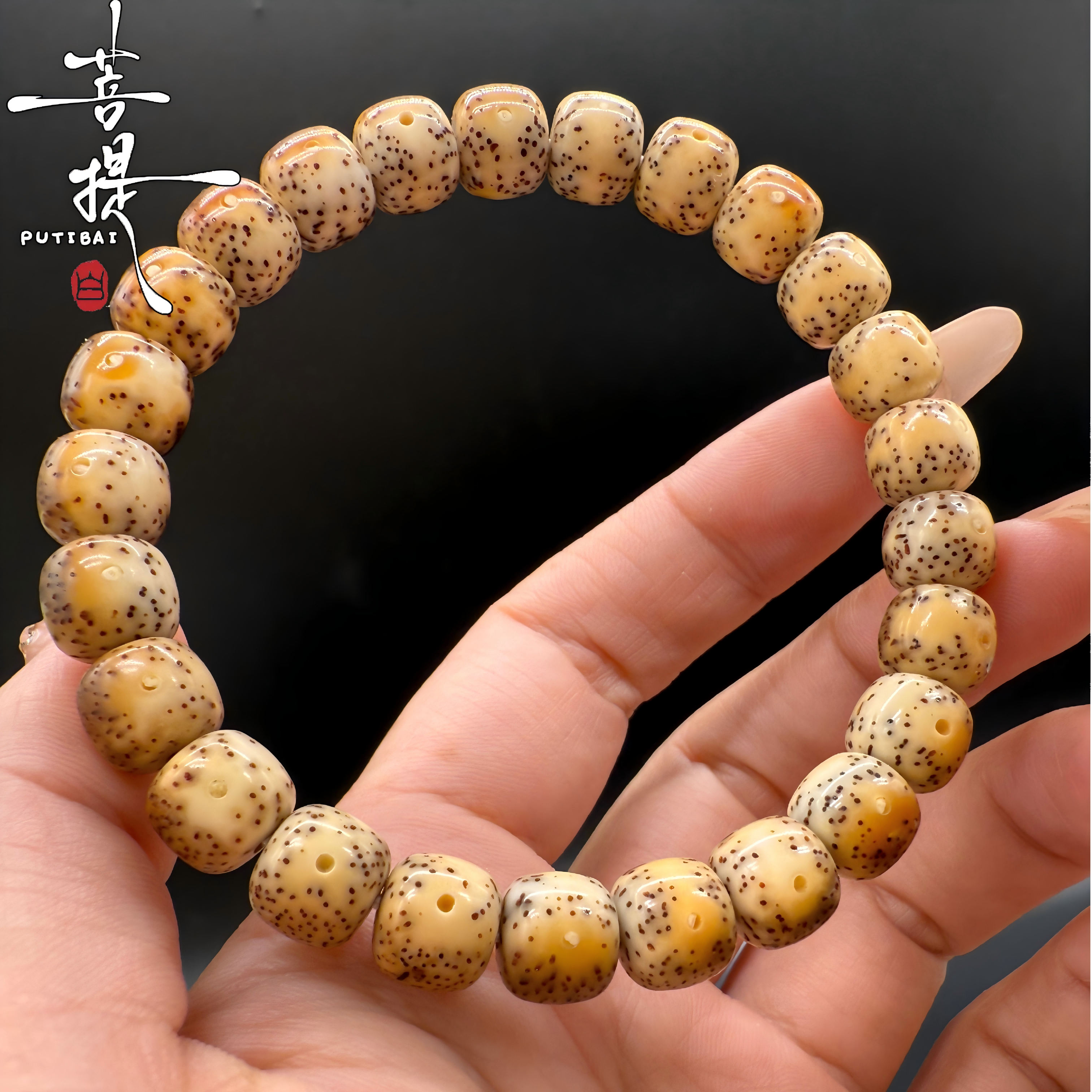 PUTIBAI菩提白星月菩提海南石玉料火烧云单圈手串一物一图