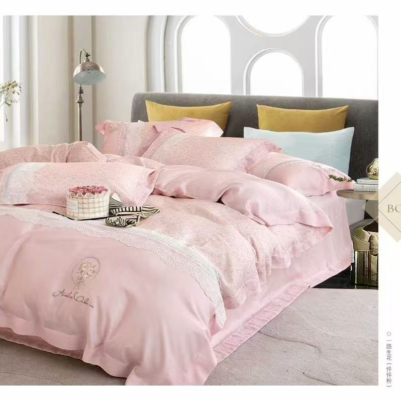 一路生花100%莱赛尔纤维绣花+印花四件套！太美啦