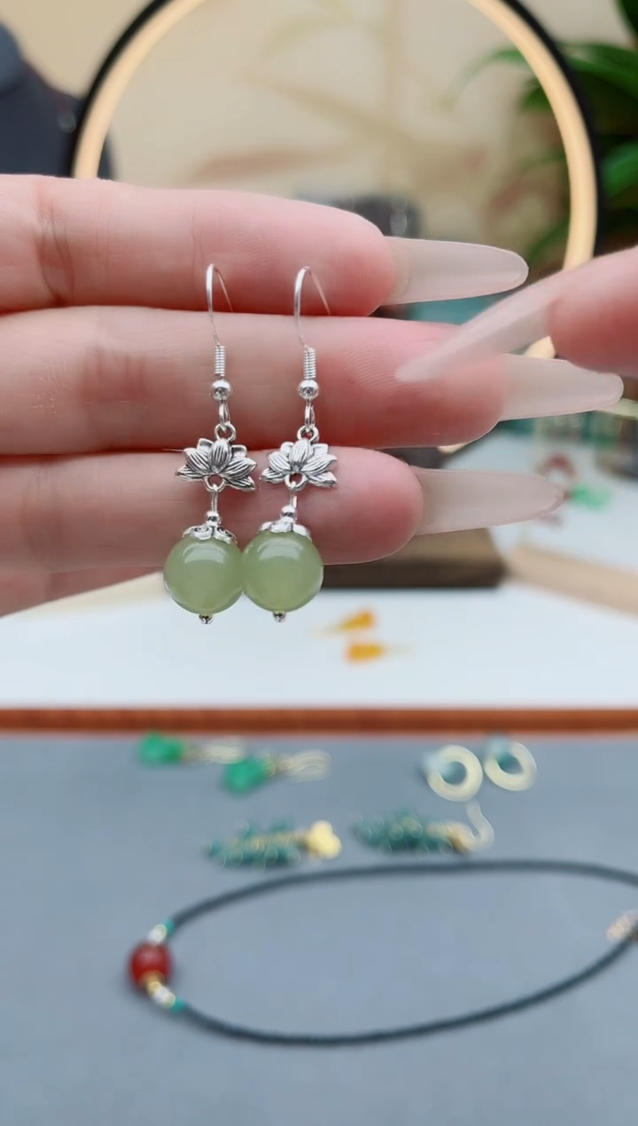 东陵石银S925镶嵌耳饰6512