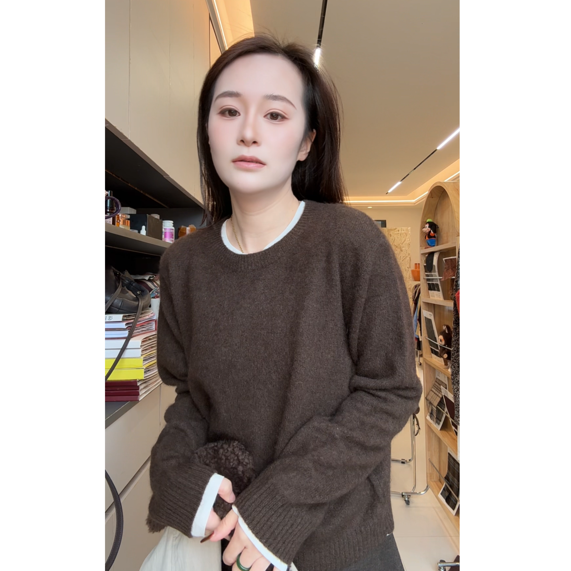 超好看软糯长袖拉毛针织衫女秋冬新品高级感圆领毛衣#10719