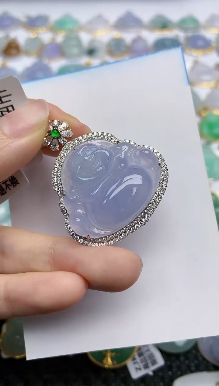 翡翠18K金镶嵌挂件天然翡翠A货