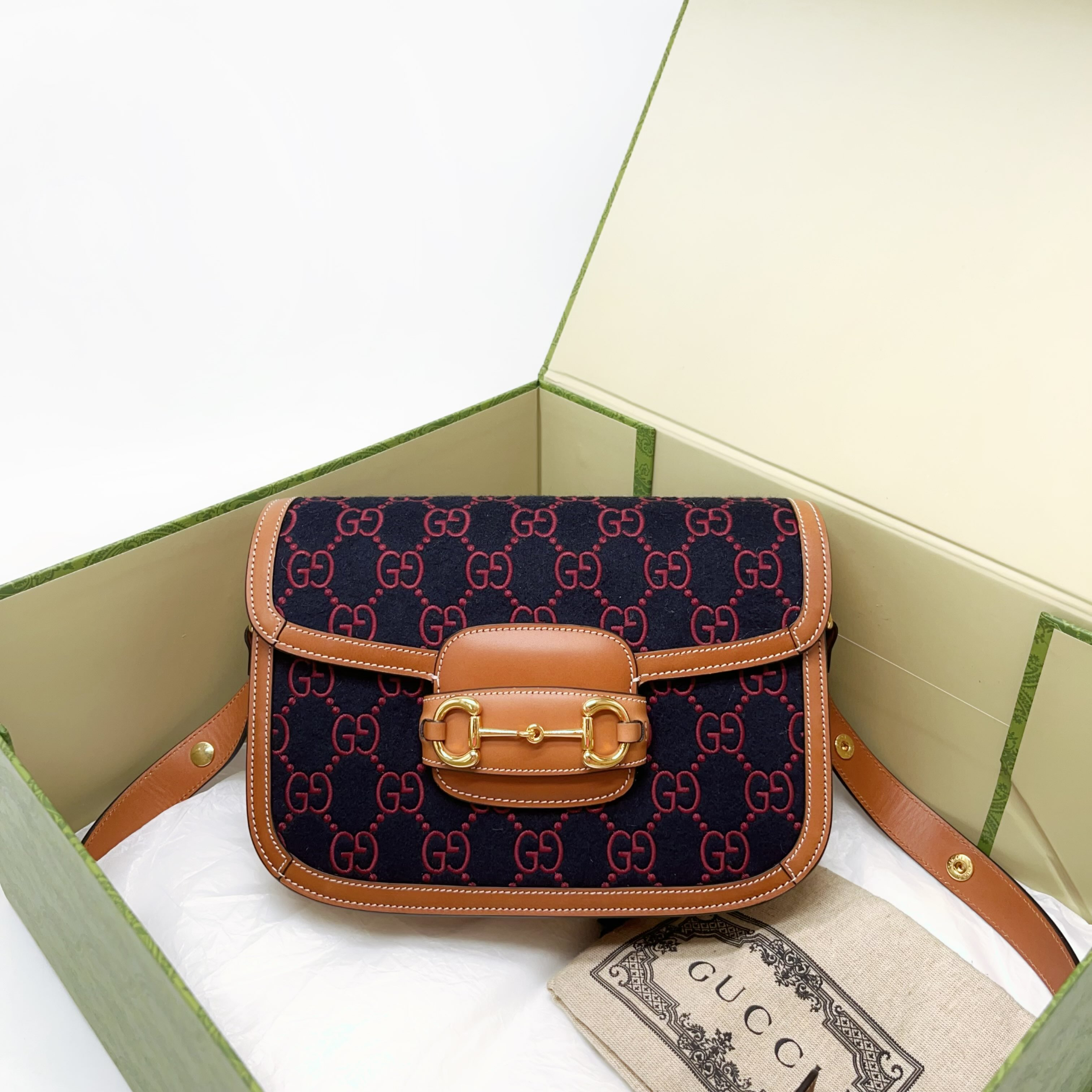 95新 GUCCI/古驰 单肩包/Horsebit 1955丝绒款/C215734905