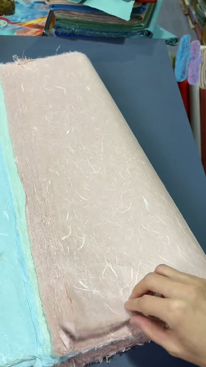 纯手工61*180cm雁楮清水蓝绿混搭25张+玫瑰紫25张