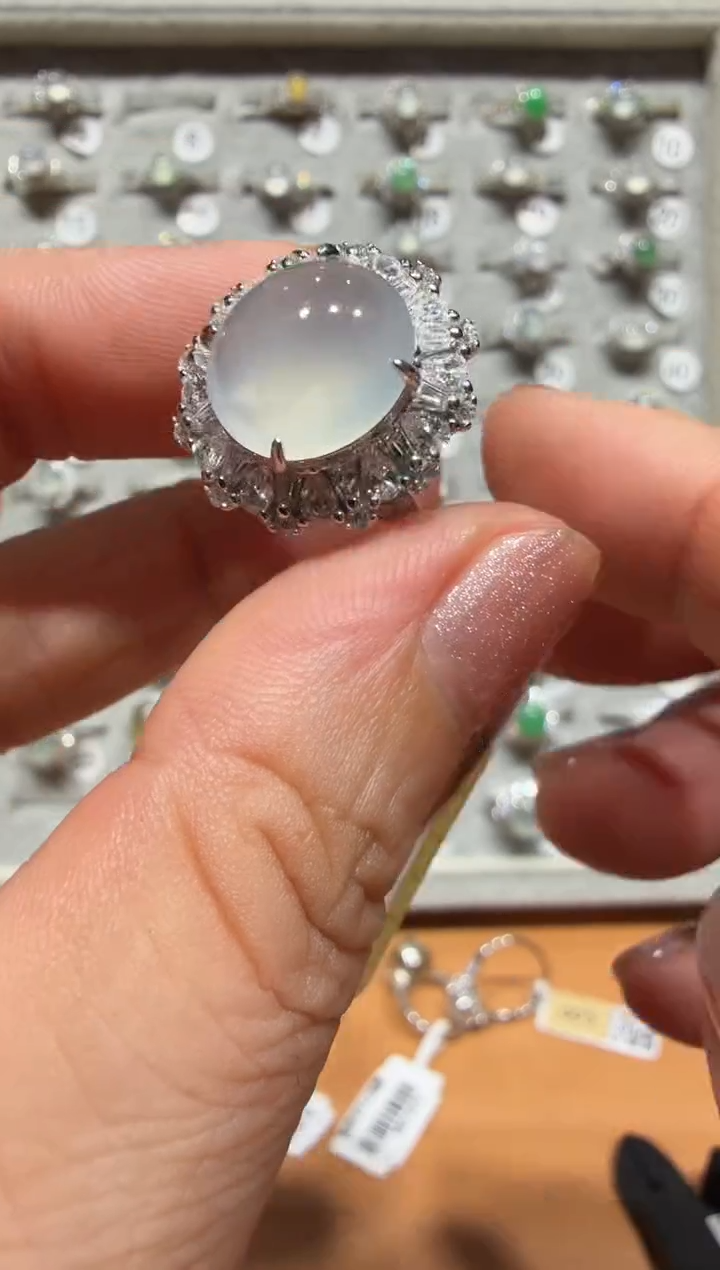 银S925镶嵌戒指翡翠缅甸A货翡翠戒指