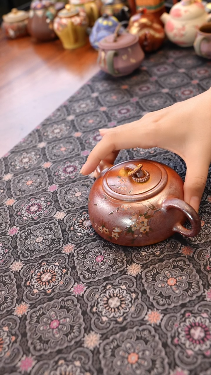 茶壶紫砂段泥柴烧双圈半月壶