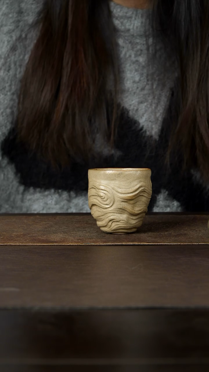 茶杯紫砂杯研所 流云主人杯-大 柴烧170cc