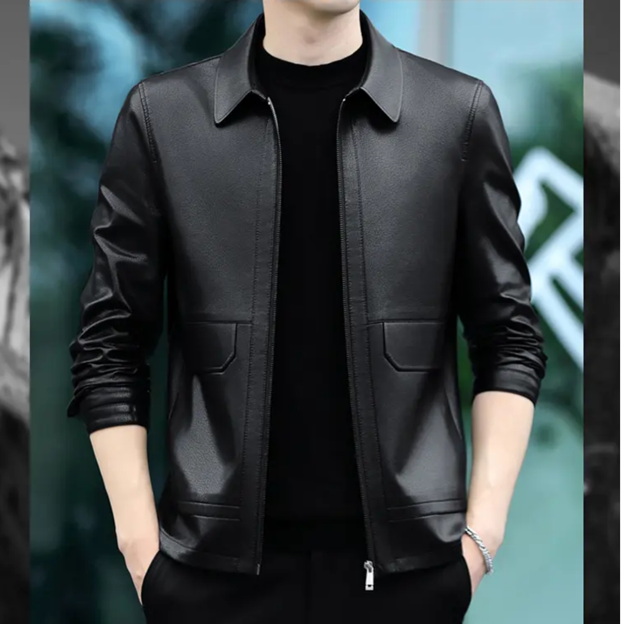 2381-2382男士休闲皮衣春秋短款时尚中年翻领爸爸商务中老年