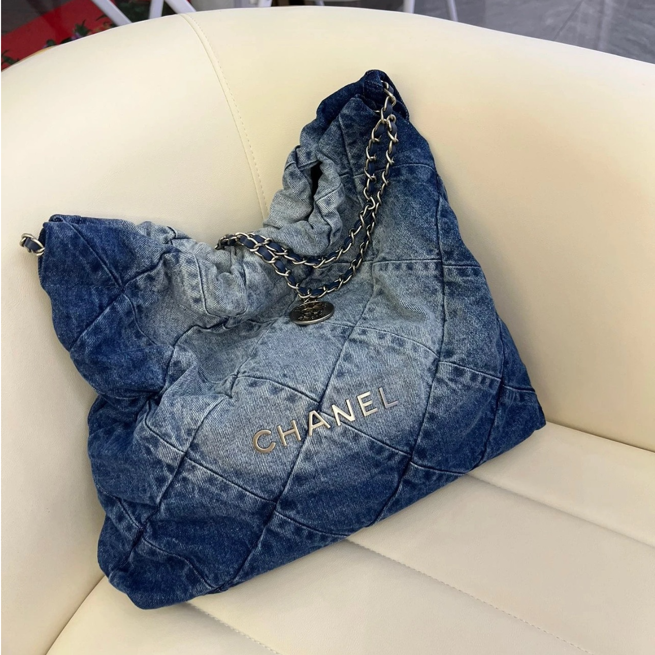 99新 Chanel/香奈儿 小花6枫22Bag Tote托特包 小号 牛仔 芯片开