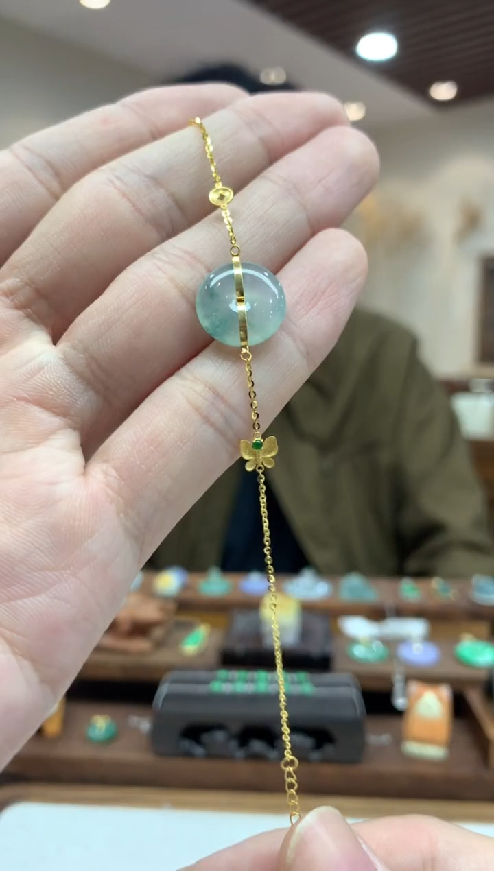 【闪购商品】翡翠手绳18K金镶嵌手链