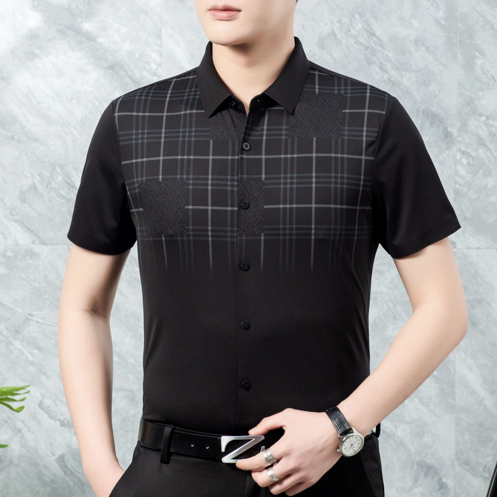 【悠悠专属】夏季新款男士短袖衬衫休闲百搭桑蚕丝衬衣 25331#