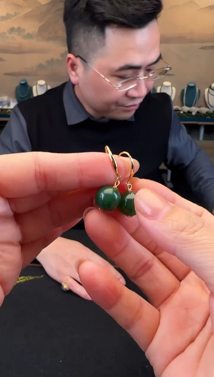 银S925镶嵌和田玉耳饰卡12