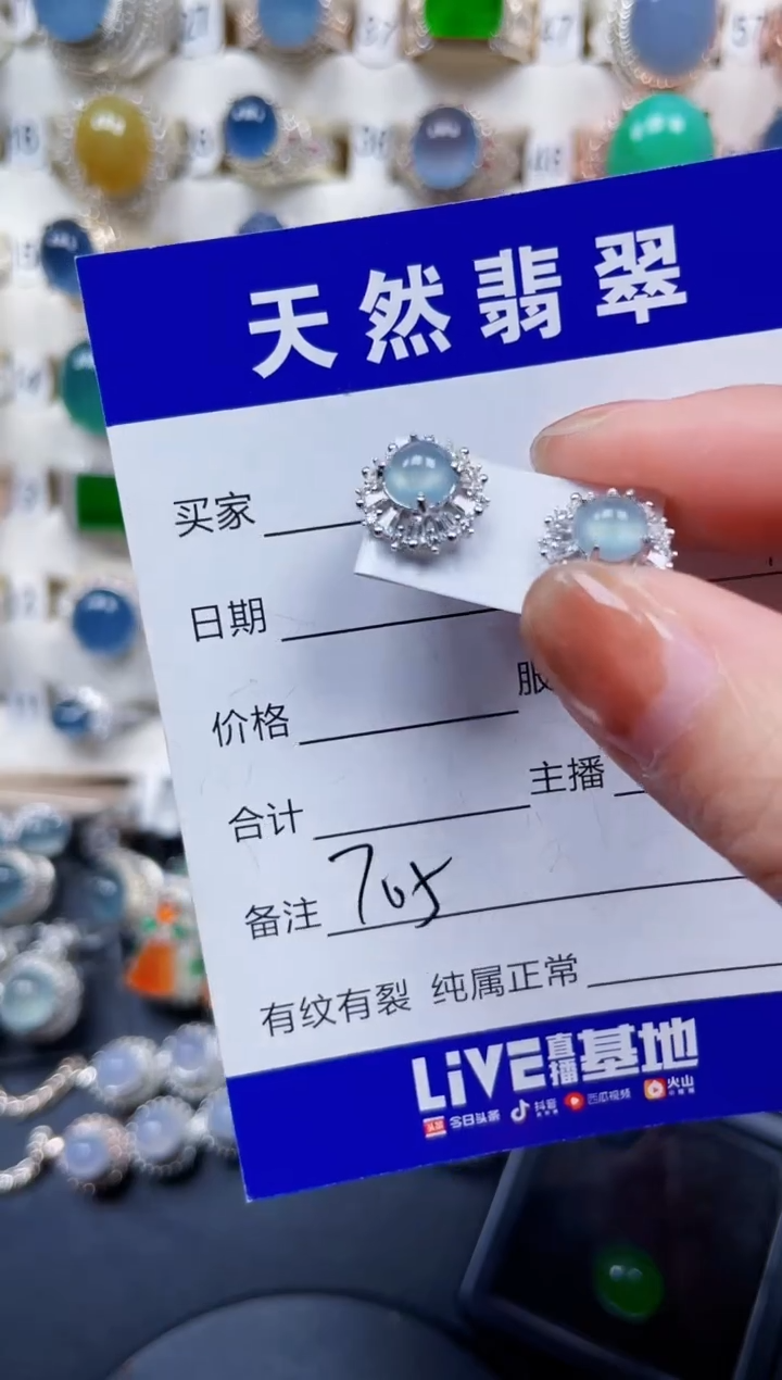 银S925镶嵌翡翠耳饰705