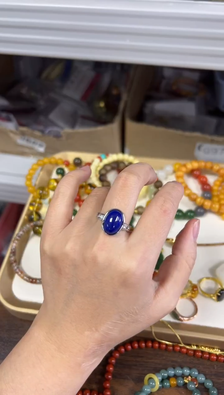 未镶嵌青金石戒指青金石大蛋面银色托镶嵌款戒指[27]