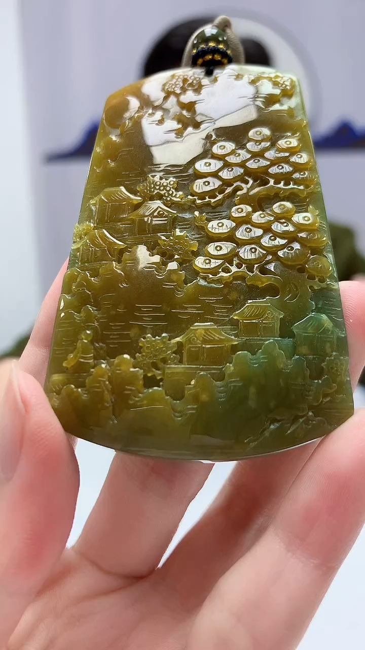 【闪购商品】定制翡翠未镶嵌4917zm-毛货挂件183山水