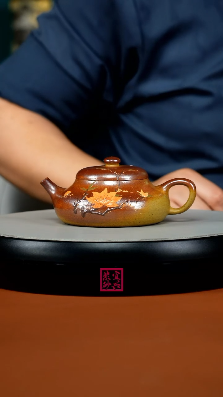 茶壶紫砂顾建华火云烧泥绘静乐150CC