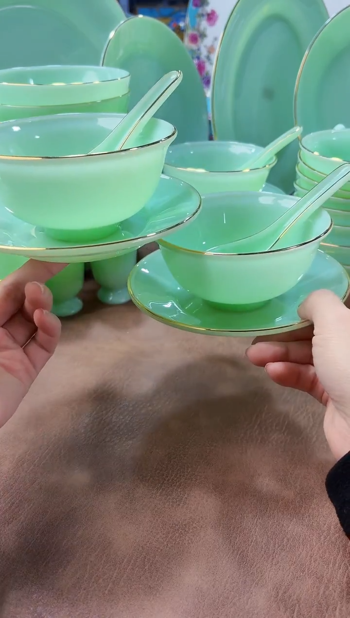 玉瓷 三件套碟碗勺2套   