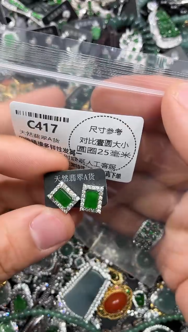 颈饰未镶嵌翡翠C417耳钉