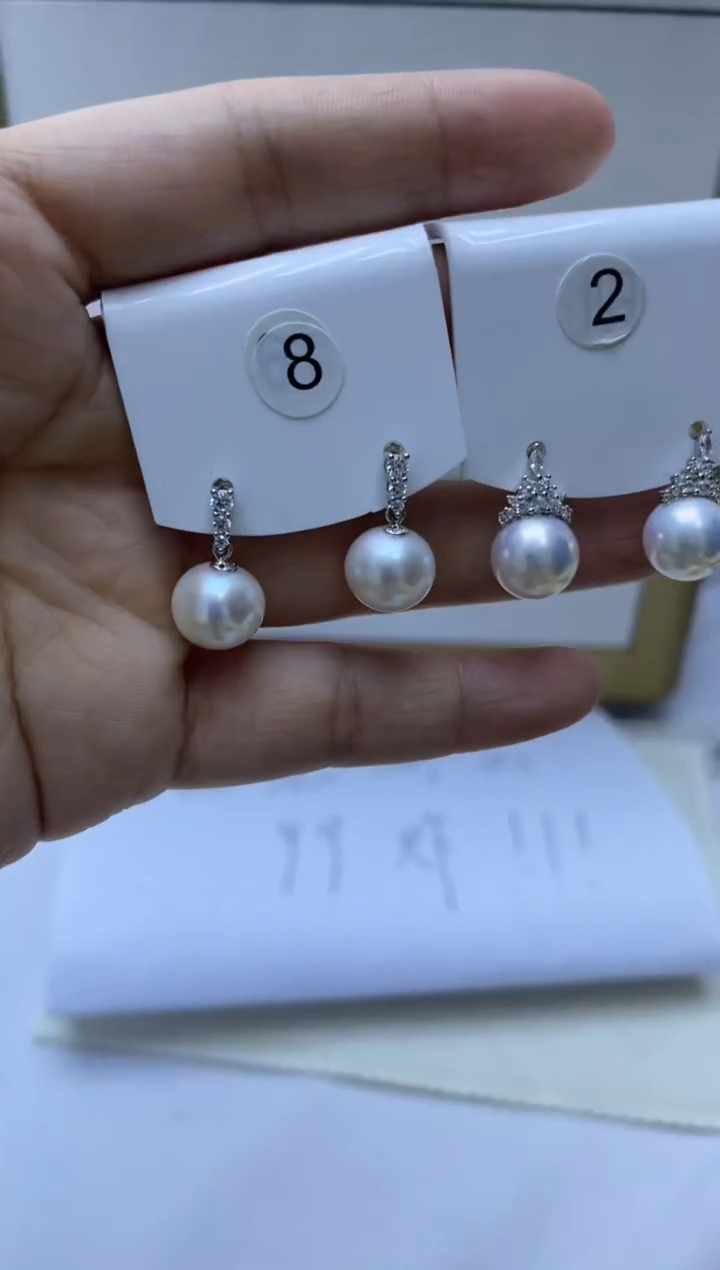 银S925镶嵌耳饰淡水珍珠8+2