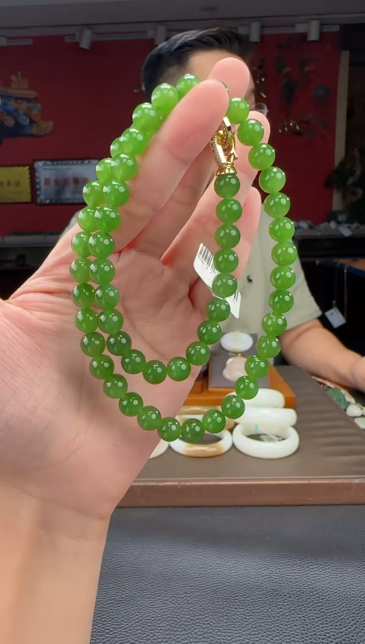 和田玉未镶嵌颈饰碧玉阳绿妈妈链卡8