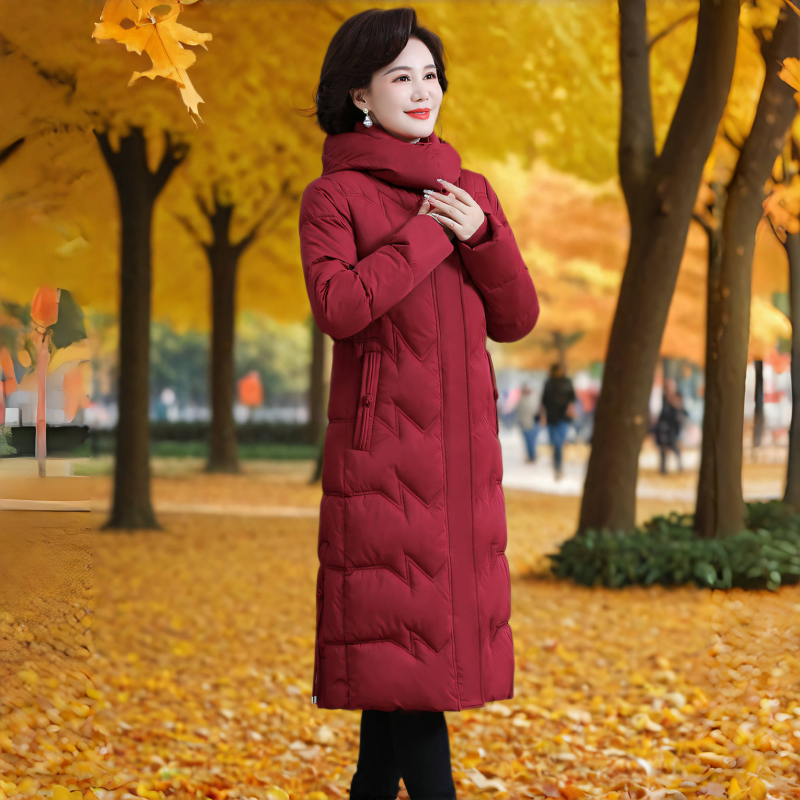 中老年棉服女长款红色棉衣大码修身保暖加厚大码时尚冬季显瘦过膝