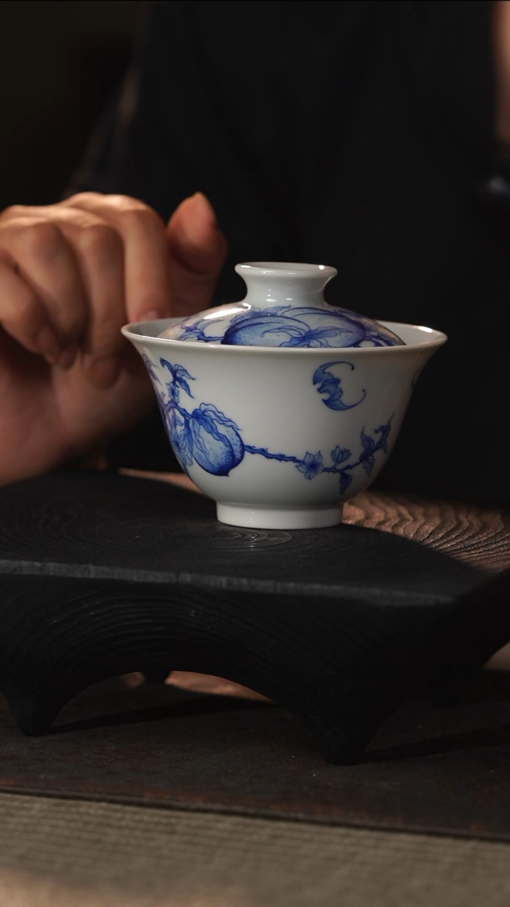 景德镇余蕴老师九桃青花手绘盖碗