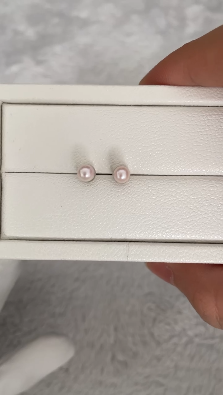 银S925镶嵌耳钉海水珍珠AK素钉5-5.5mm