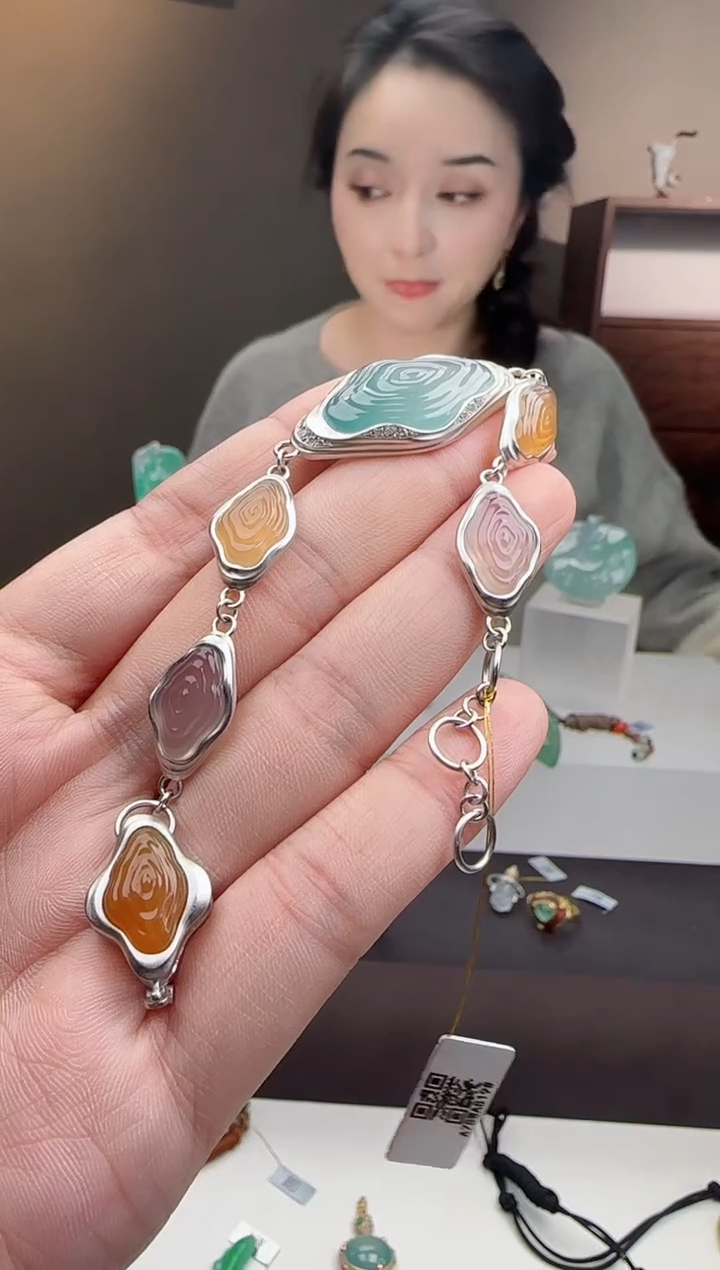 银S925镶嵌手链翡翠云水禅心