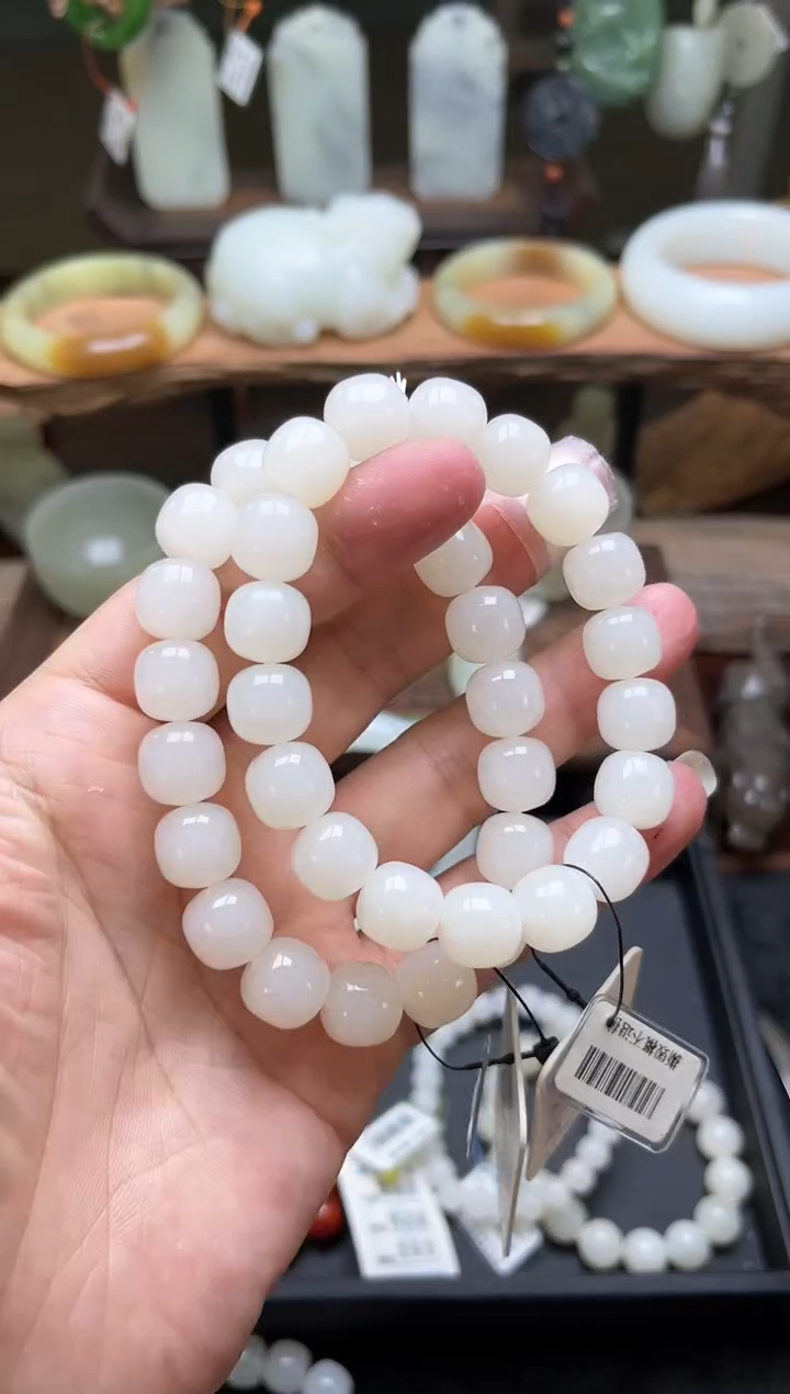 【闪购商品】和田玉手串未镶嵌卡12且末天泰矿白玉老型C多样性发一