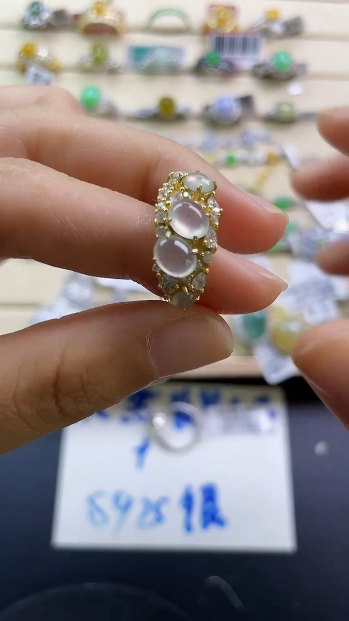 银S925镶嵌戒指翡翠翡翠 蛋面 银S925镶嵌