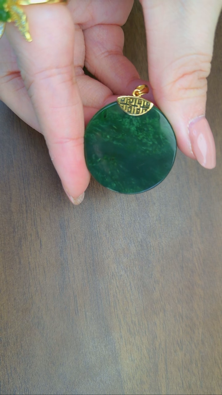 吊坠(赠链)银S925镶嵌和田玉圆牌吊坠